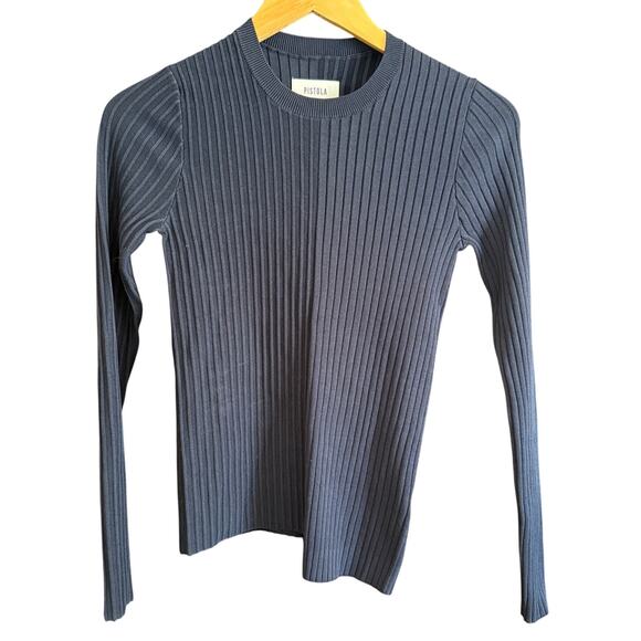 PISTOLA Navy Blue Betty Ribbed Asymmetric Hem Crewneck Sweater Medium - Picture 2 of 7